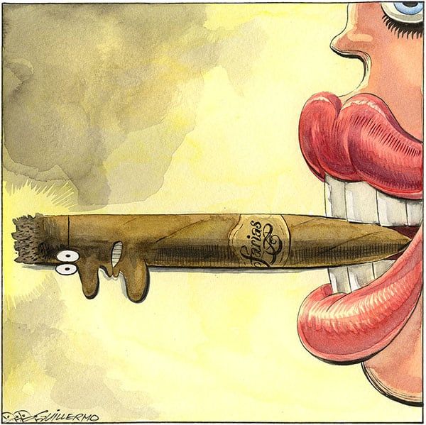 Autorretrato del humorista gráfico y dibujante Guillermo en forma de cigarro puro.