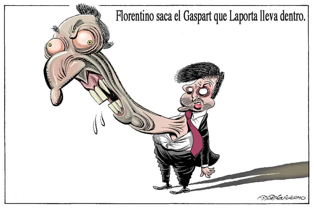 Florentino Pérez hace salir al Gaspart que Laporta lleva dentro. Viñeta en el diario Marca.