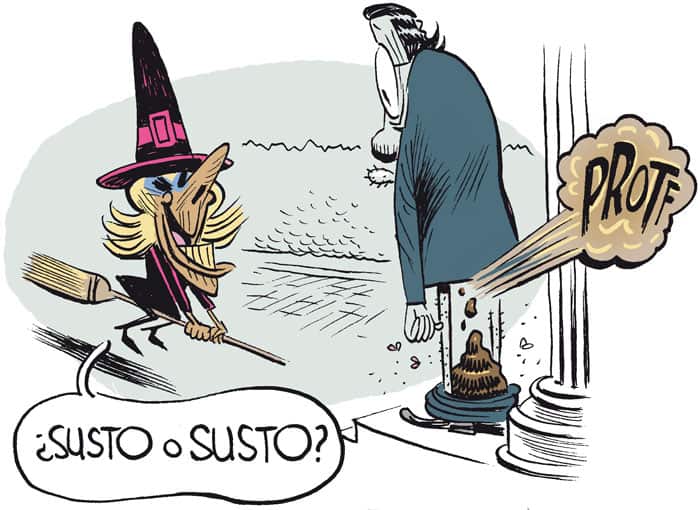 La brujita Espe llama a la puerta de Mariano en Halloween.