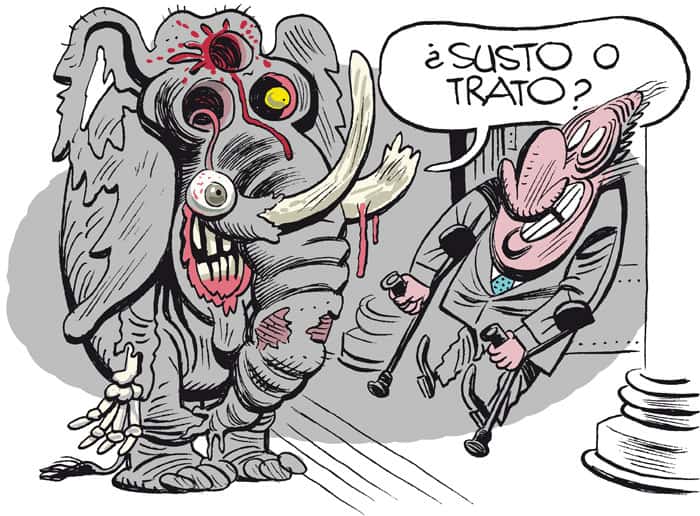 Un elefante zombie llama a la puerta del rey Juan Carlos en Halloween.