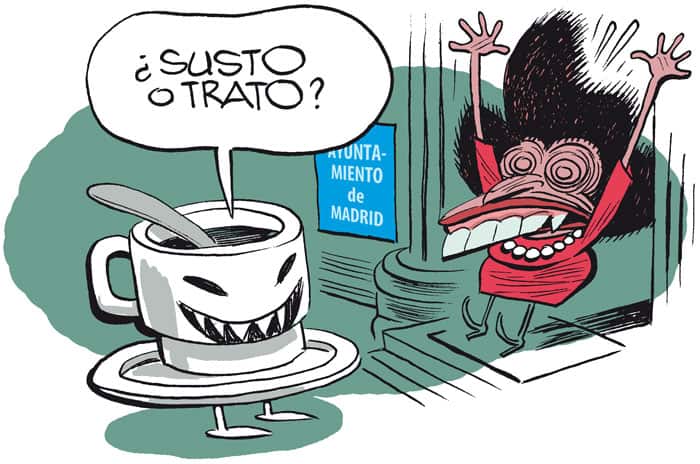 Un relaxing café con leche llama a la puerta de la alcaldesa Botella en Halloween.
