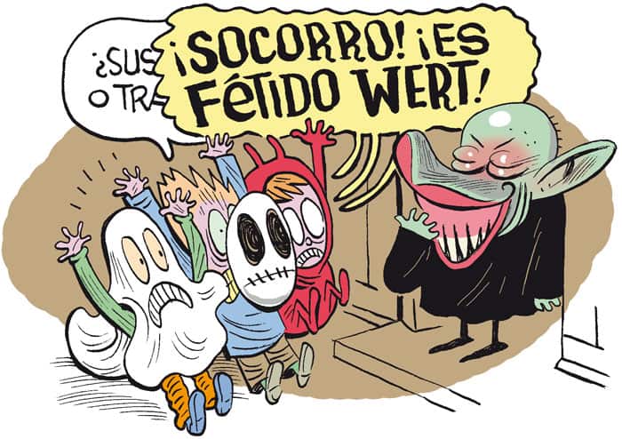 Niños disfrazados llaman a una puerta en Halloween y les abre Fétido Wert.