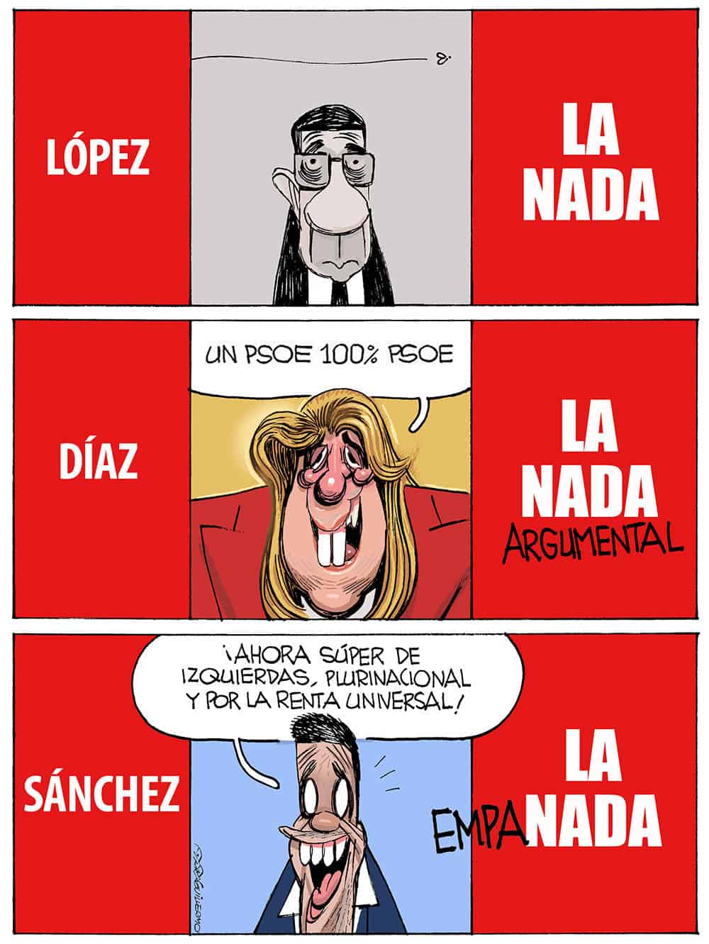 Candidatos a las primarias del PSOE. Viñeta editorial, diario digital El Español.