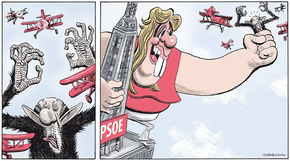 Susana Díaz contra Rubalcaba. Viñeta editorial en el diario El Mundo.