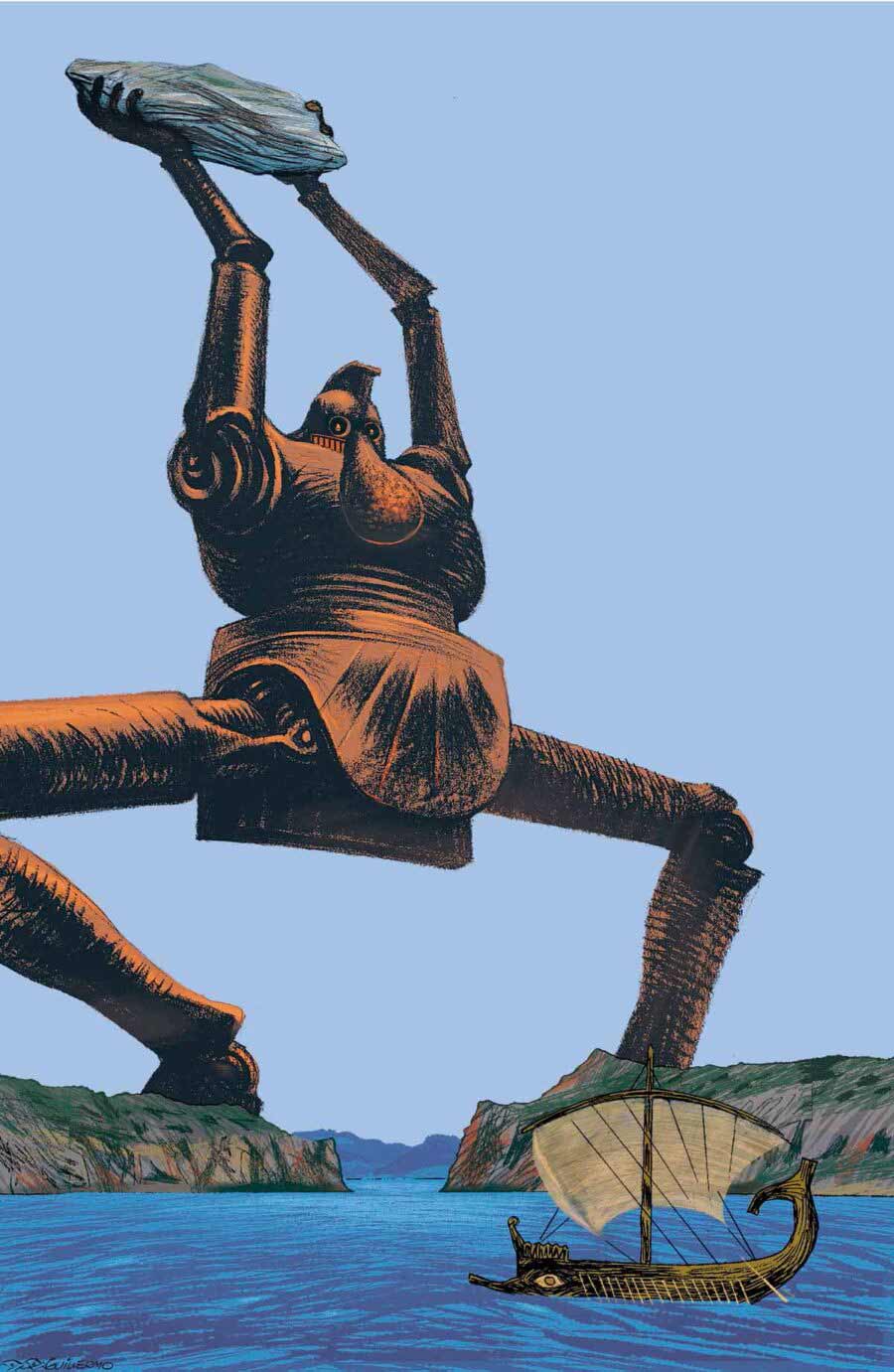 Talos, el autómata gigante de bronce guardián de la isla de Creta según la Mitología griega. (Versión 2). Ilustración.